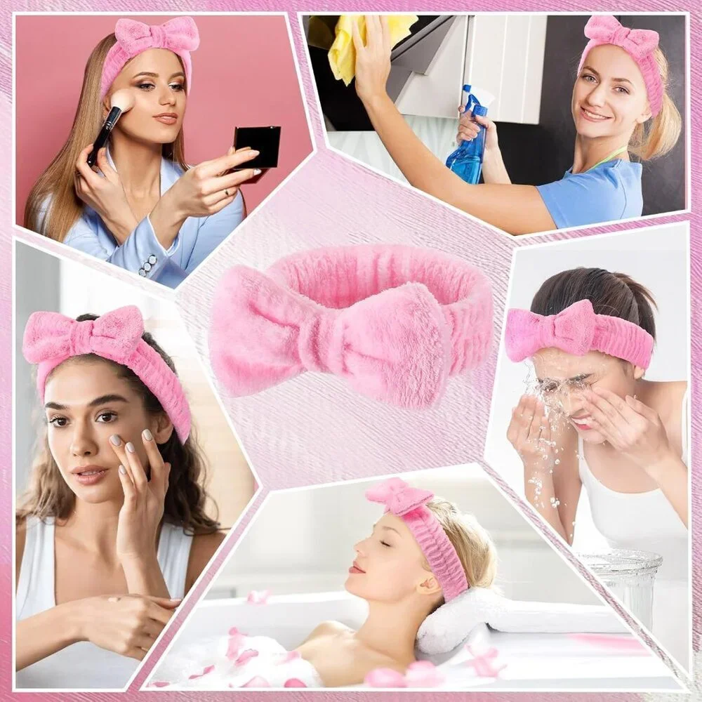 Pink Spa Headbands Bulk 50 Pcs Soft Microfiber Removable Bows for Women